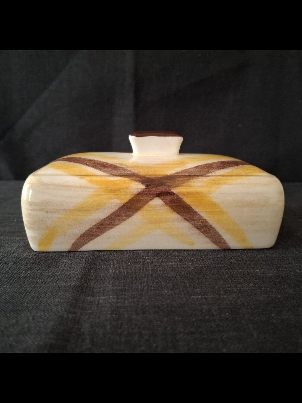 Vintage Vernon Kilns Dinnerware Organdie Brown Yellow Plaid Butter DIsh TOP ONLY